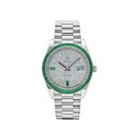 Rolex Day-Date 40 228396TEM Platinum Diamond Dial Emerald Bezel