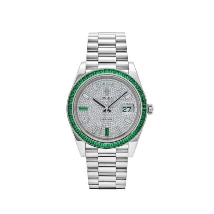 Rolex Day-Date 40 228396TEM Platinum Diamond Dial Emerald Bezel