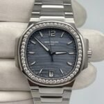 Patek Philippe Nautilus 7018/1A-010 'Ladies' Stainless Steel Blue Mother Of Pearl Dial Diamond Bezel - Image 3